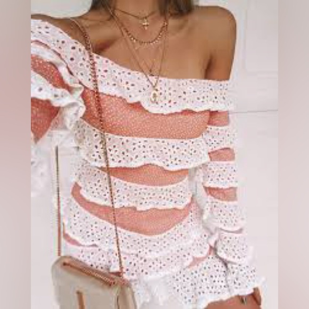 Sabo Skirt Luxe Polka Dot Off the shoulder Ruffle Mini Dress XS